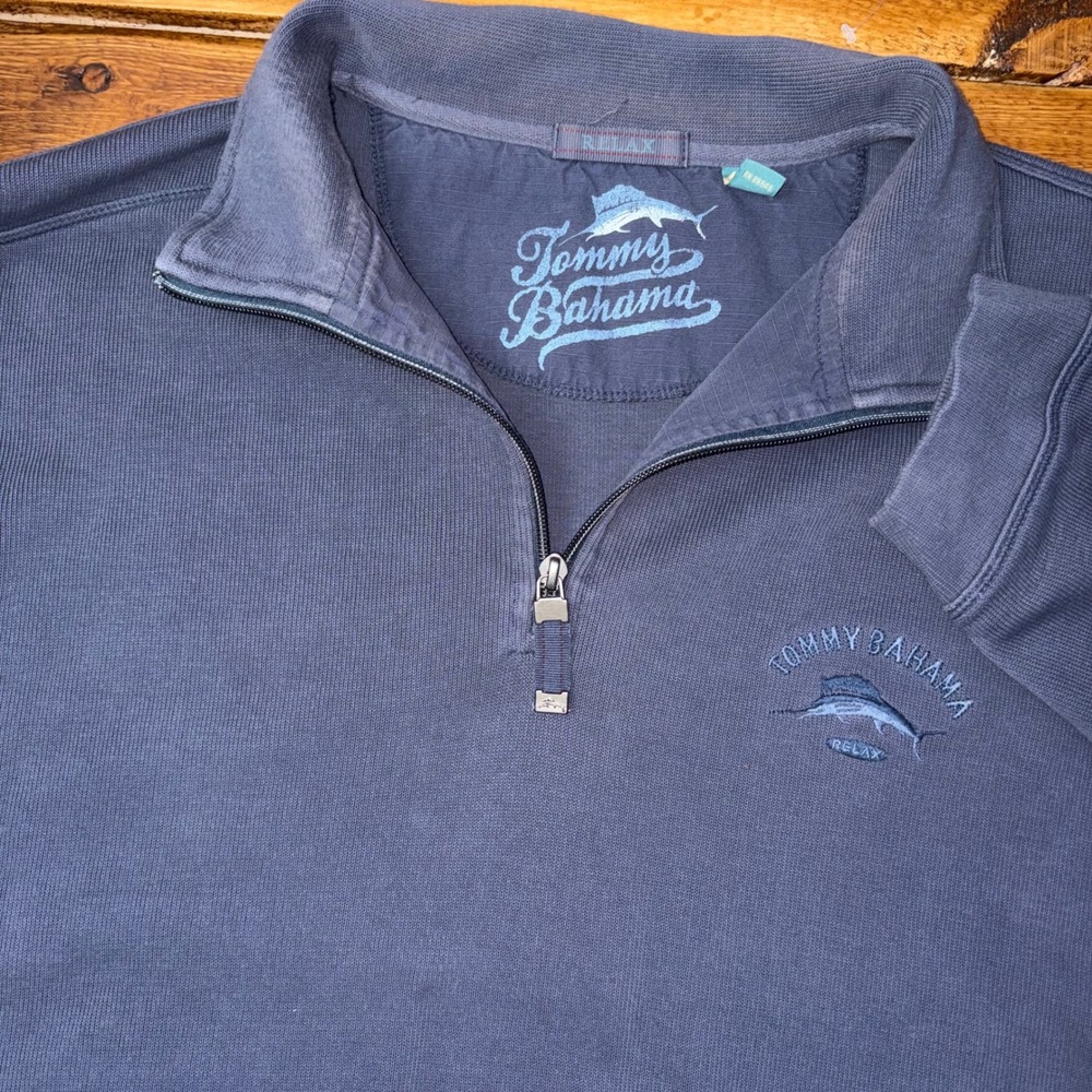 Tommy Bahama Quarter Zip Pullover Mens XXL Blue Relax Ribbed Marlin Sweatshirt